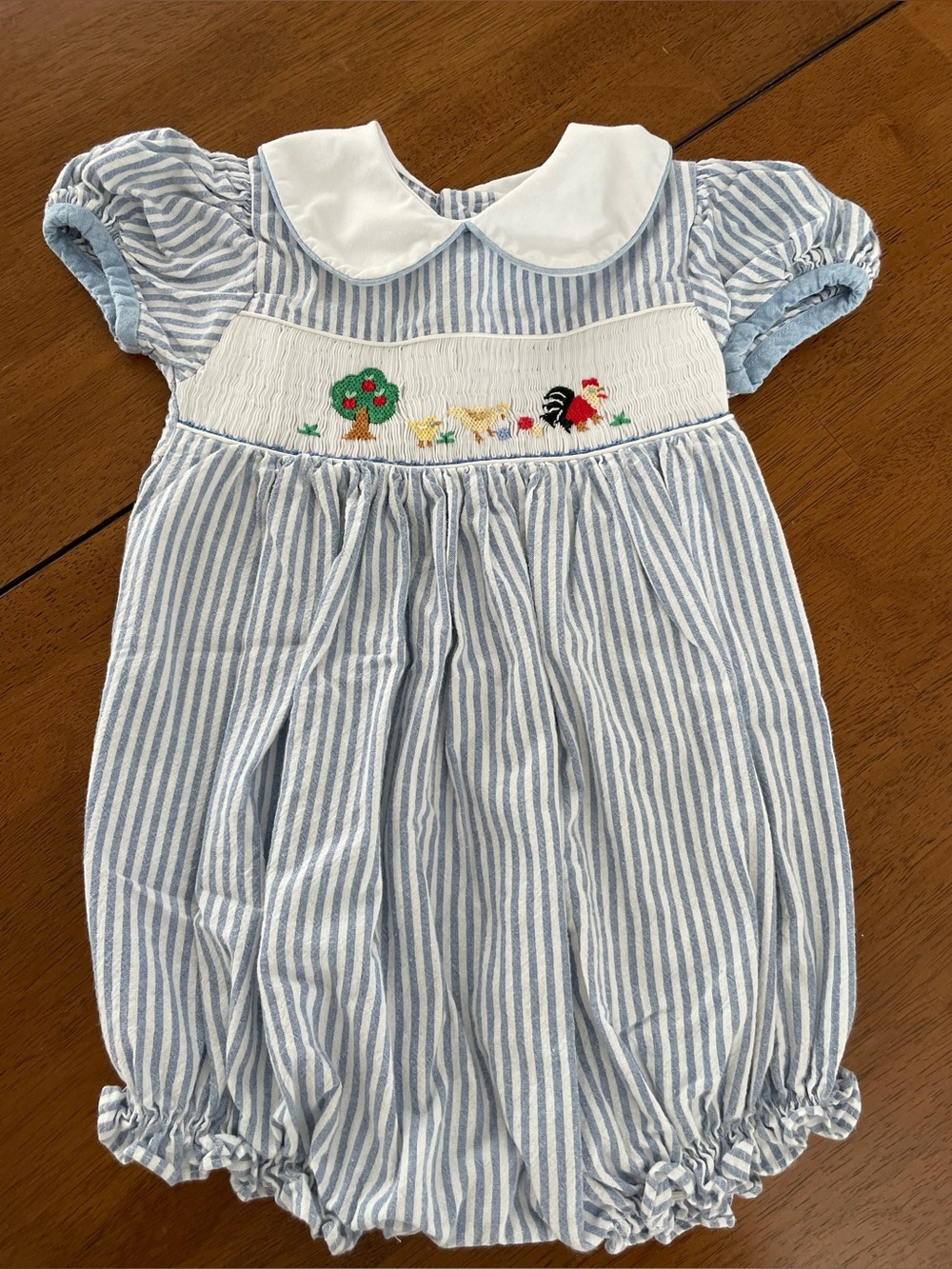 Vintage House of Hatten Blue & White Smocked One-Piece with Peter Pan Collar